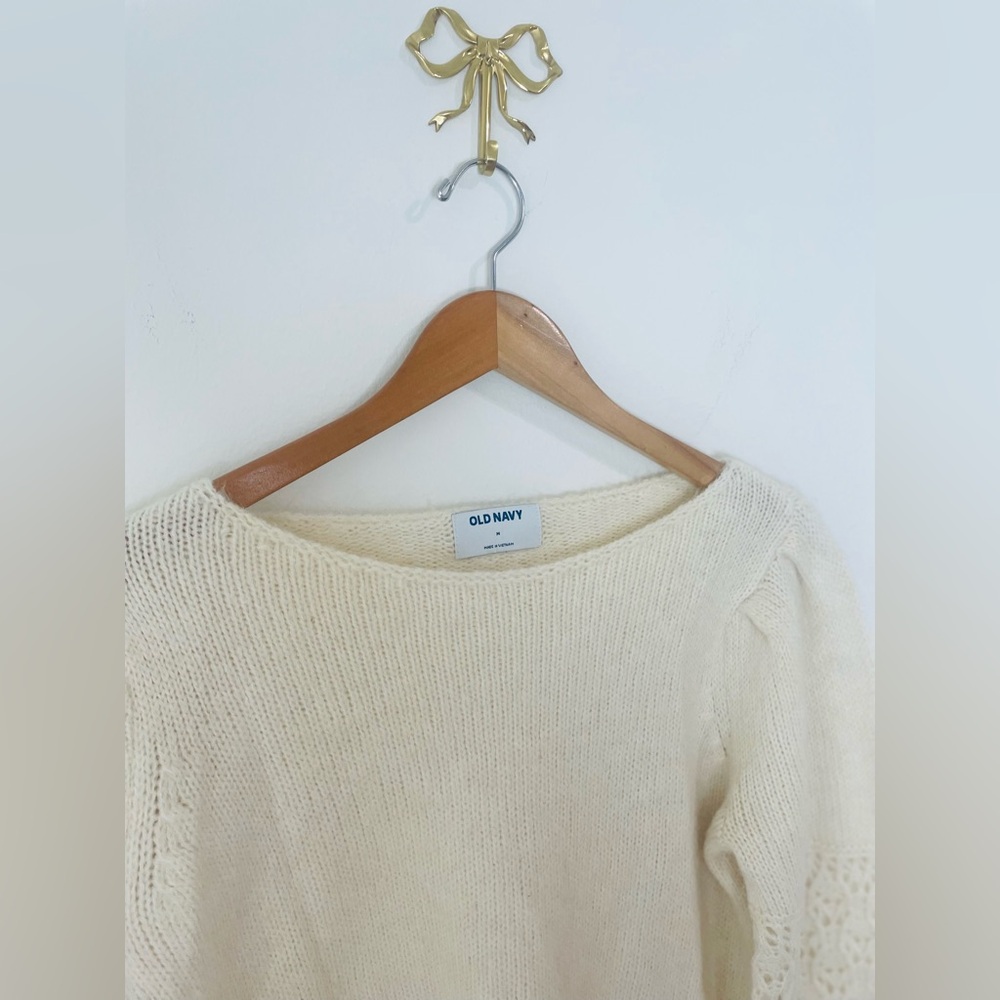 Old Navy Cream Knit Puff Sleeve Sweater - Picture 3 of 4